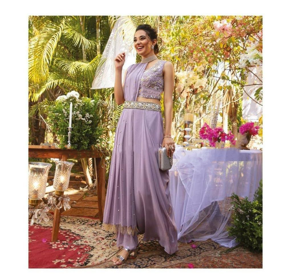 Elegant Wedding/Reception/Cocktail Dress with unique choker style Dupatta