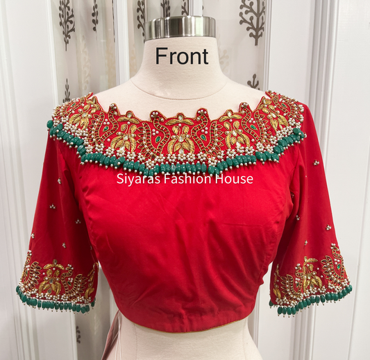 Beautiful Handmade Heavy Aari/Maggam Work Blouse in Kutch Design, Fully stitched and ready to ship