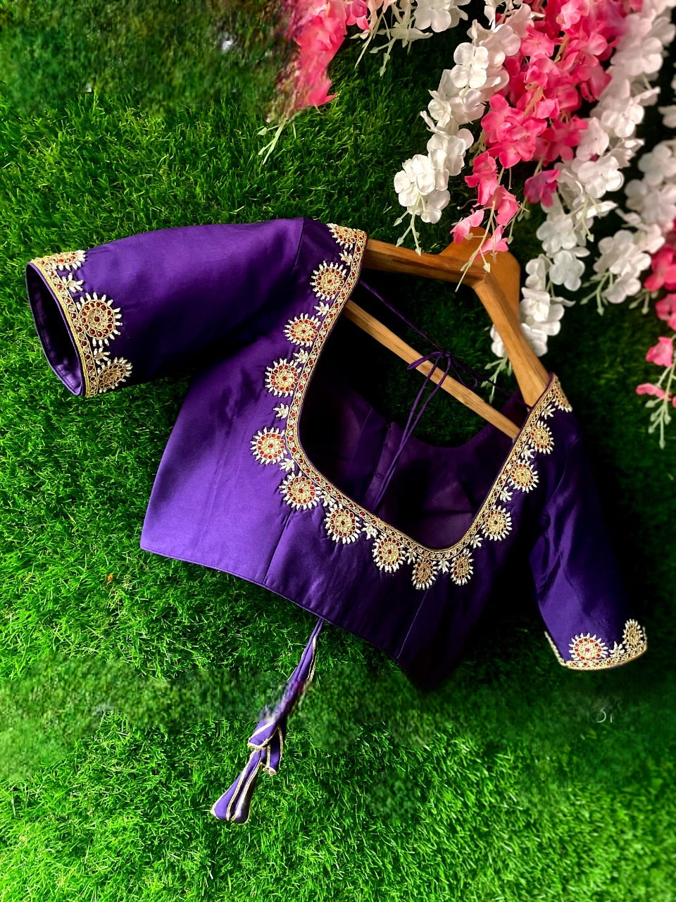 Silk fabric Blouse With Maggam-embroidered designs
