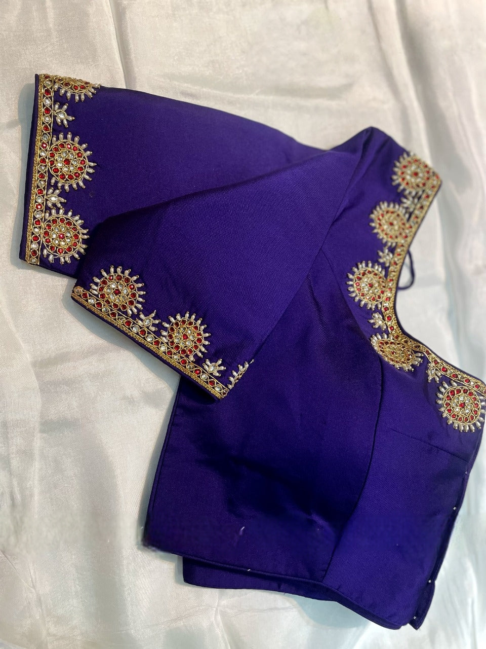 Silk fabric Blouse With Maggam-embroidered designs