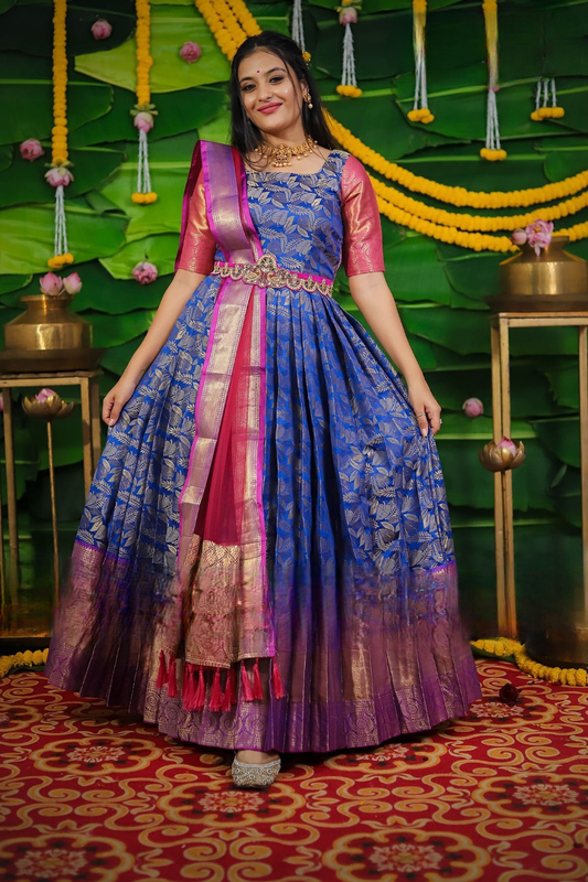 Traditional Pattu Long gown with Maggam work Belt size 40