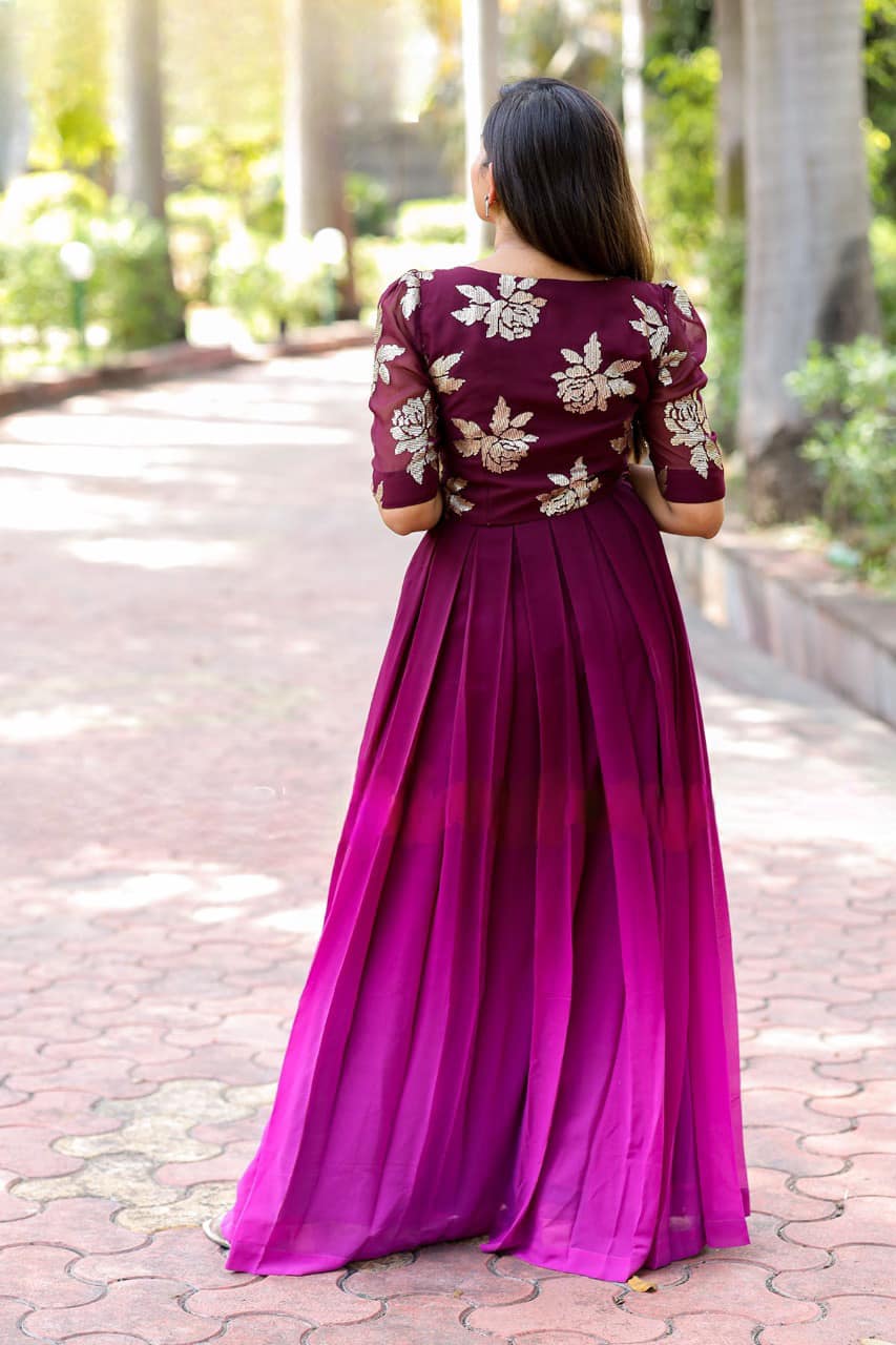 Chic Ruby Wine Georgette Dress