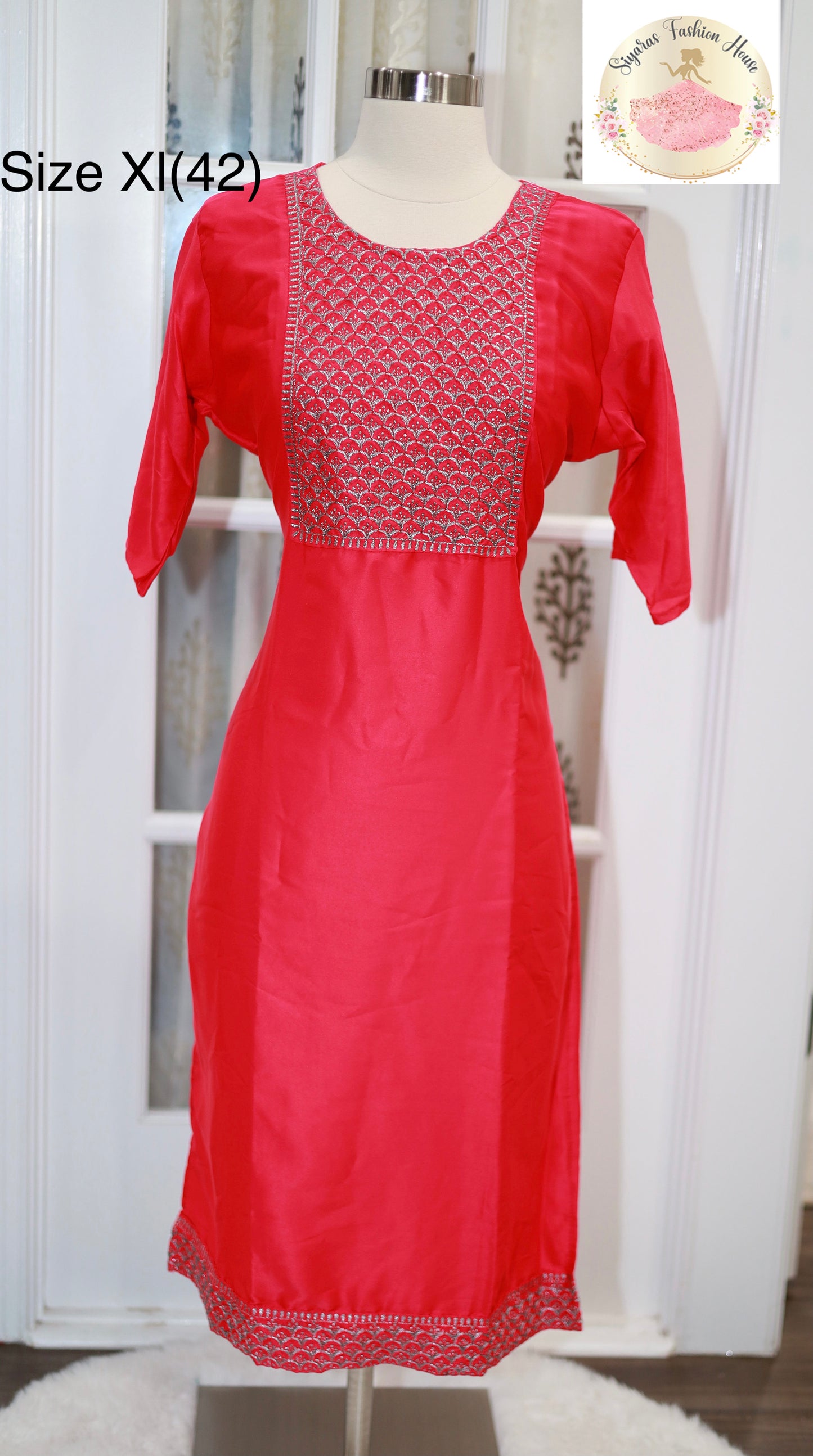 Silk Kurti Top Excellent quality Pink in in L size ( 40). Cream gold in xxl size 44