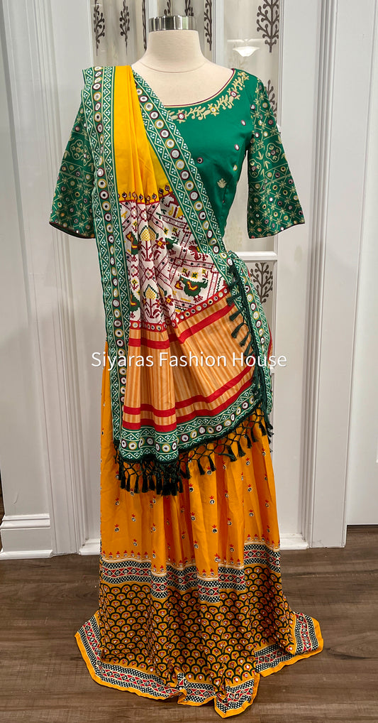 Fully stitched Butter Silk Printed and Real Work Chaniya choli with Dupatta