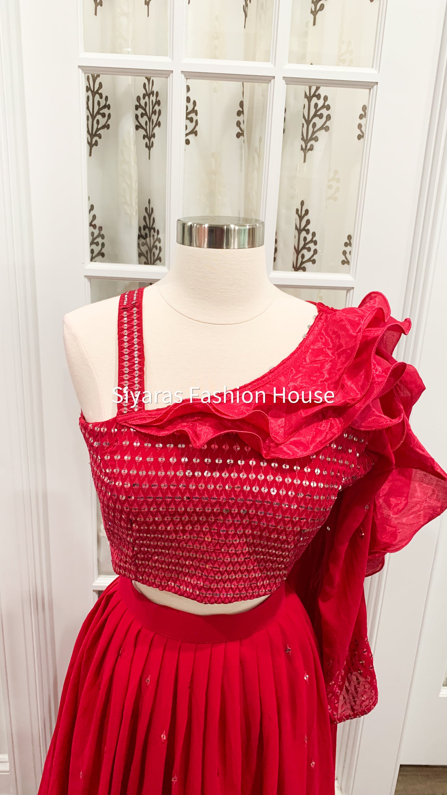 Off Shoulder Ruffles Sequin Lehanga dress, Wedding/Reception Party wear, Evening Dress