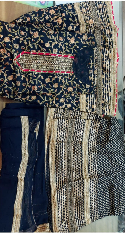 Designer Gota Patti Anarkali Sharara Set in cotton fabric for Partywear