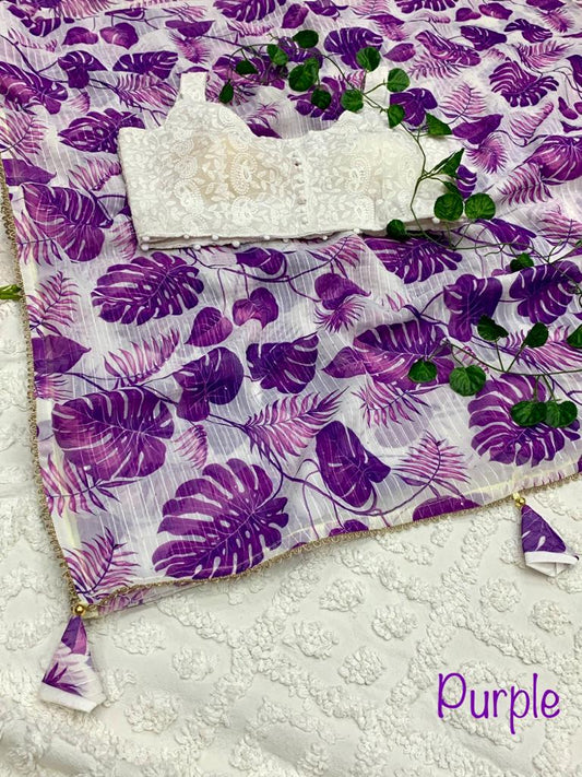 Purple GEORGETTE saree with Chikankari stitched blouse