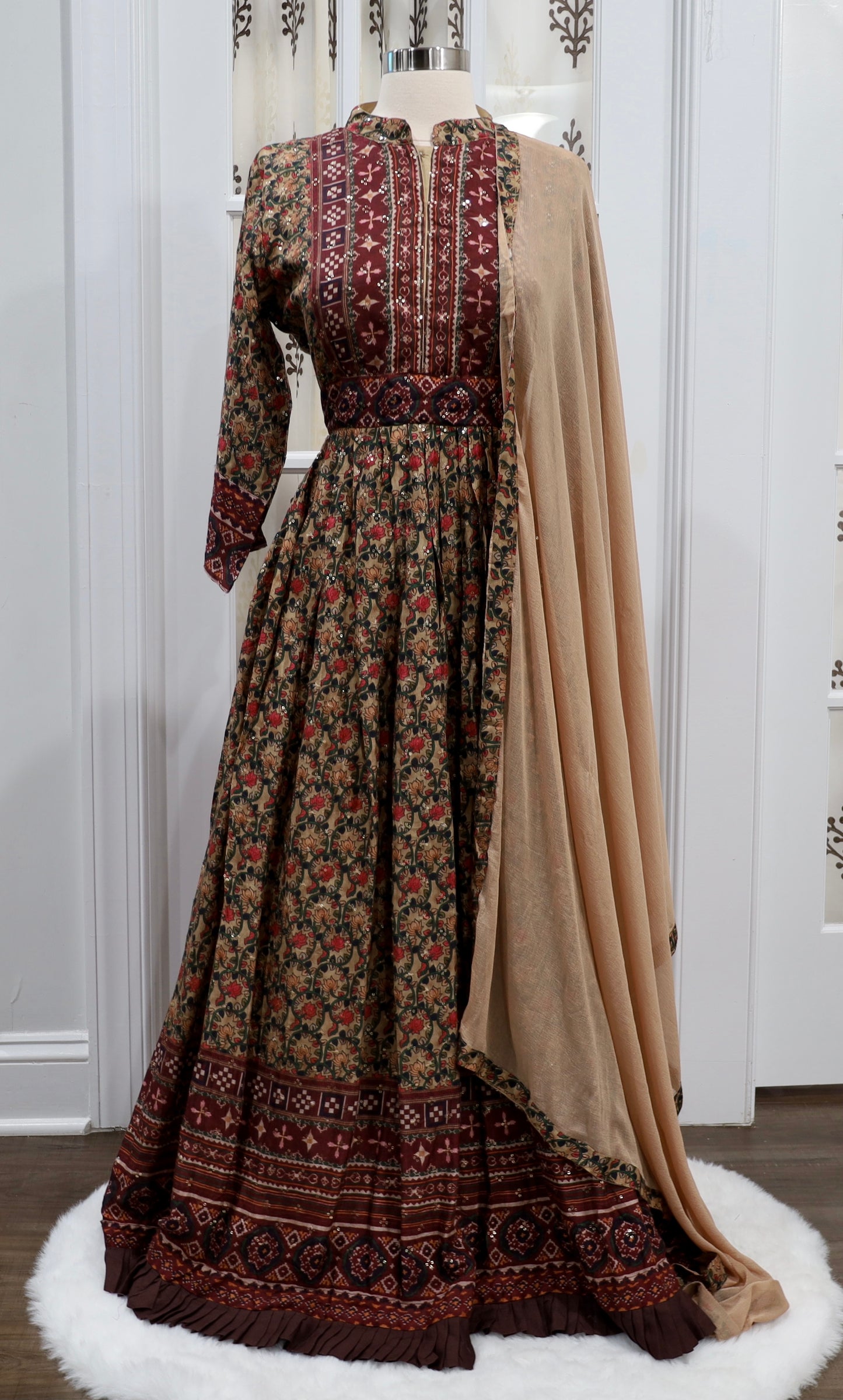 Beautiful silk Long gown with chiffon Dupatta