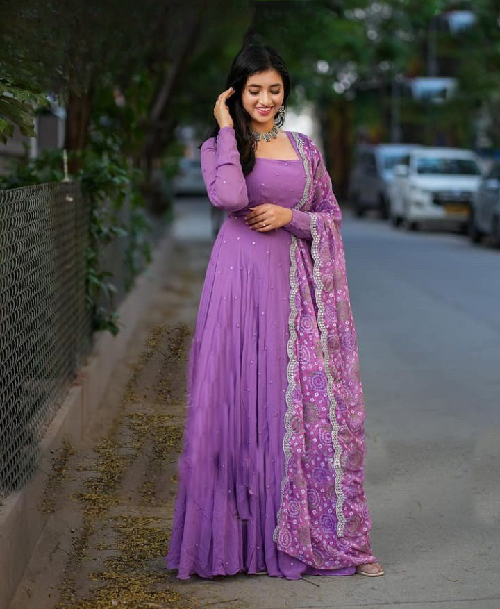 Party Wear floor Length Dresses with Dupatta | Plum colour gown