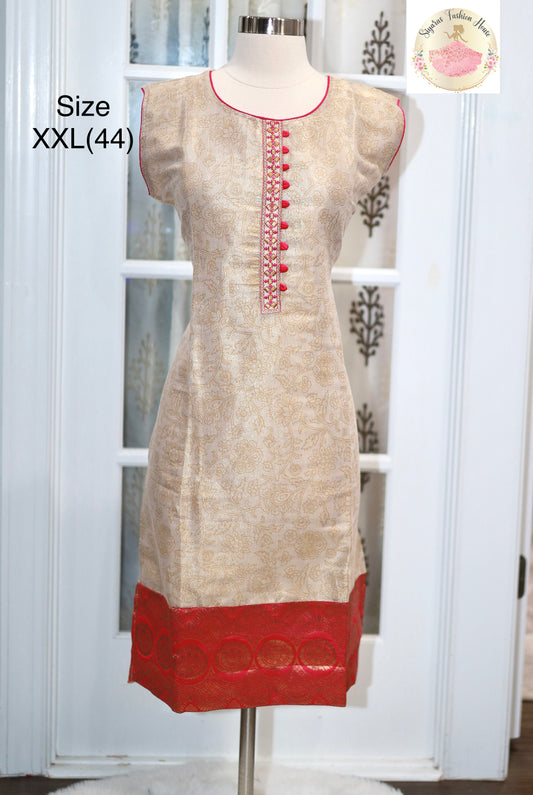 Silk Kurti Top Excellent quality Pink in in L size ( 40). Cream gold in xxl size 44
