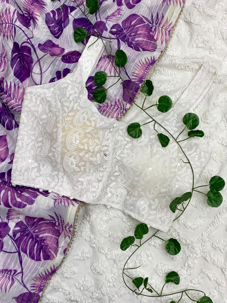 Purple GEORGETTE saree with Chikankari stitched blouse