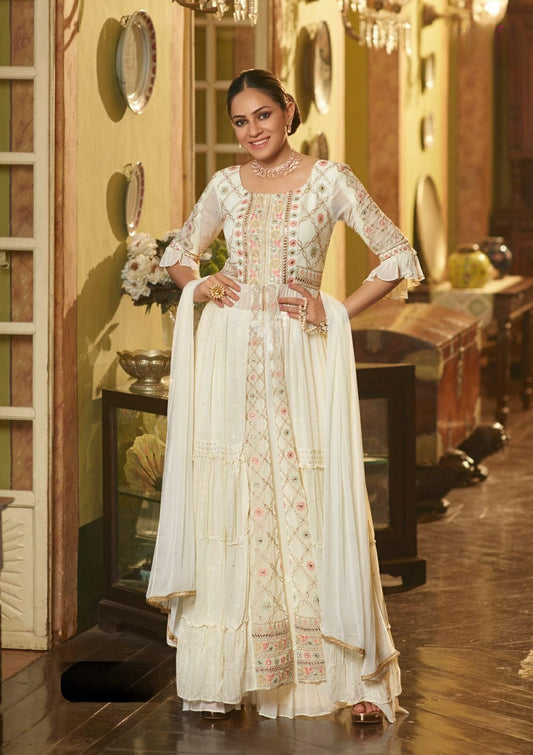 Elegant 3 pc Off white Suit set with Dupatta and sequin work