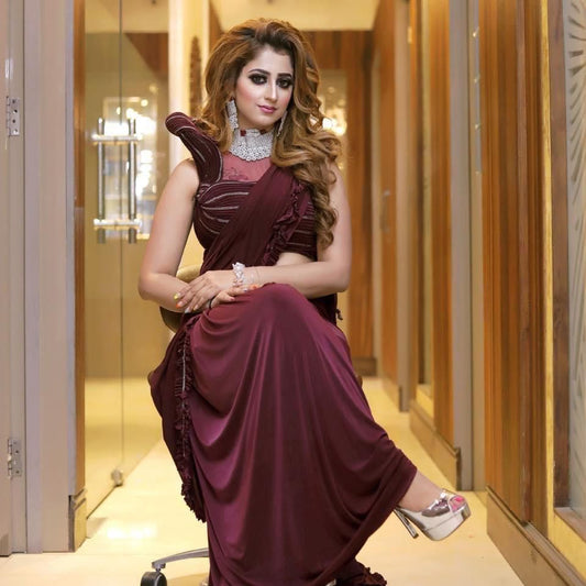 Ready to wear Saree in wired Velvet blouse and imported Lycra material