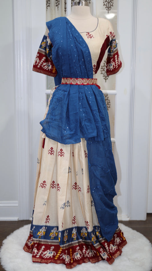 Navratri Chaniya Choli in  cotton silk with Patola print and Patola border  fits 38 to 40 with some margin, dandiya garbha  attire Partywear