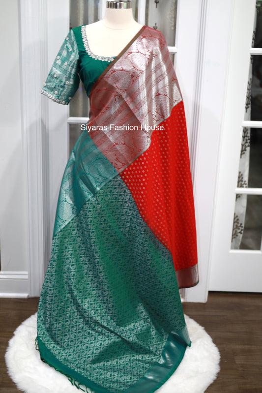 Silk Saree with Kanchi Border and Maggam Work Stitched Blouse