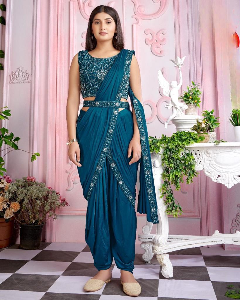 Ready To Wear Dhoti Saree With stitched Blouse  / Festival Saree / One Minute Saree