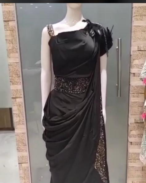 Designer Cocktail/Party wear Long gown with Feathers | Size Large 40