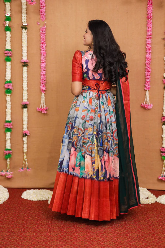 Kalamkari Pattu Dress | Indian Ethnic Grand dress/Gown