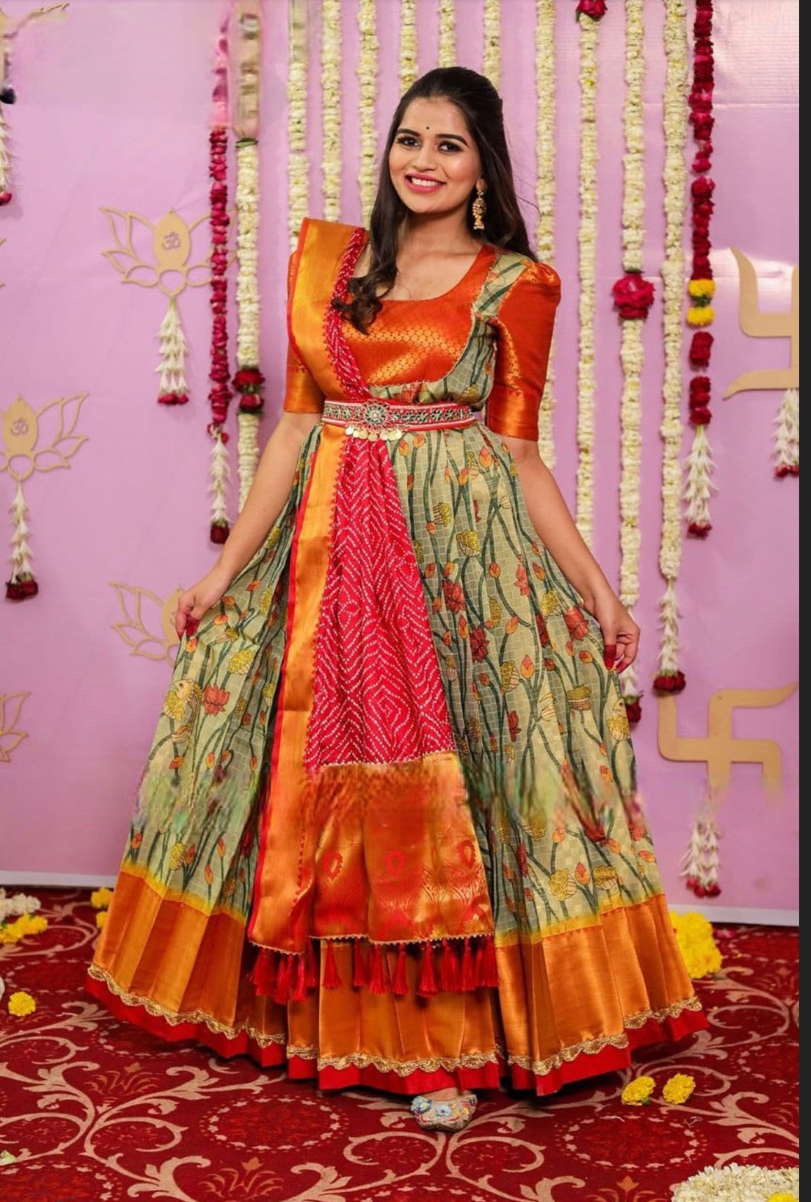 Traditional pattu Kalamkari Long Gown  for weddings and functions, Traditional gown Bollywood Gown Kalamkari