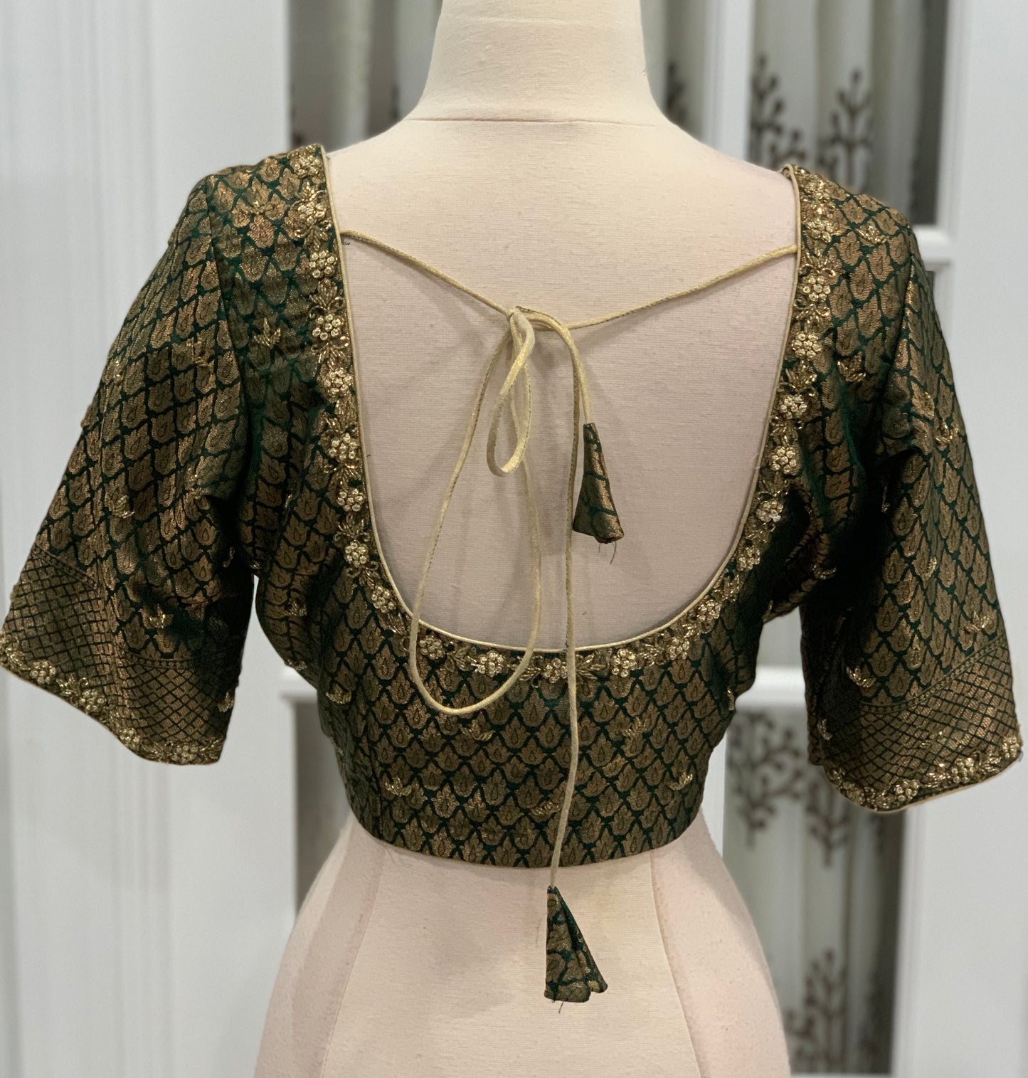 Maggam work Blouse hand embroidery Dark olive green fully stitched