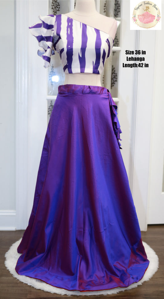 Partywear Croptop Lehanga Set Purple size 36