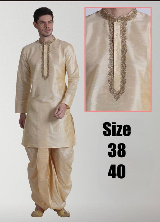 Mens Pearl color  Silk Kurta  with Dhoti Sets  Partywear dress, wedding reception dres