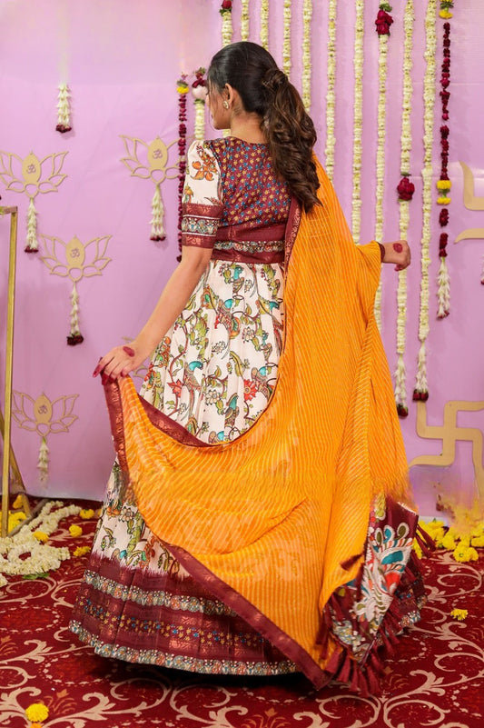 Kalamkari Silk Gown with Dupatta