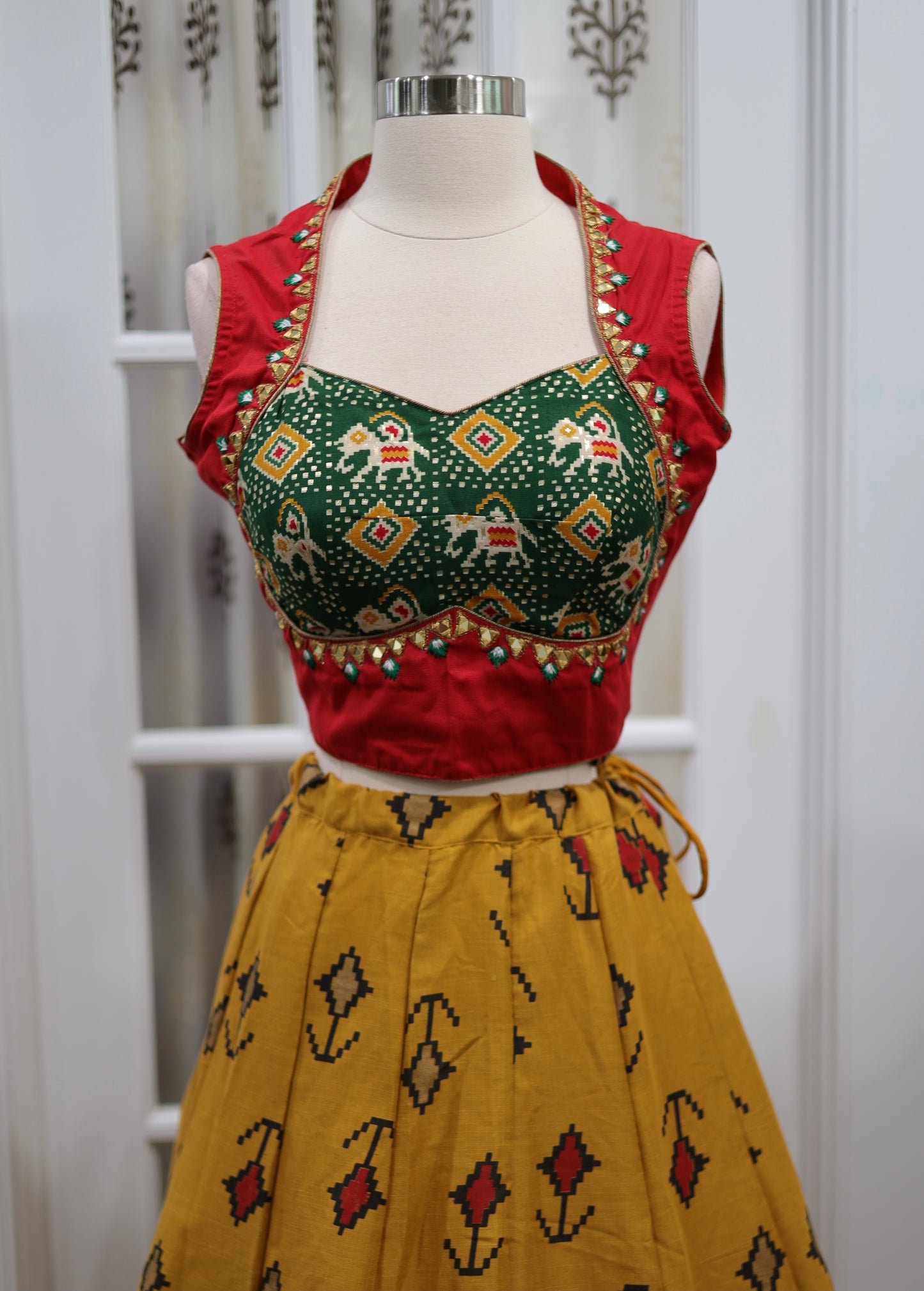 Traditional cotton Chaniya Choli with Patola print Katori cut stitched Blouse