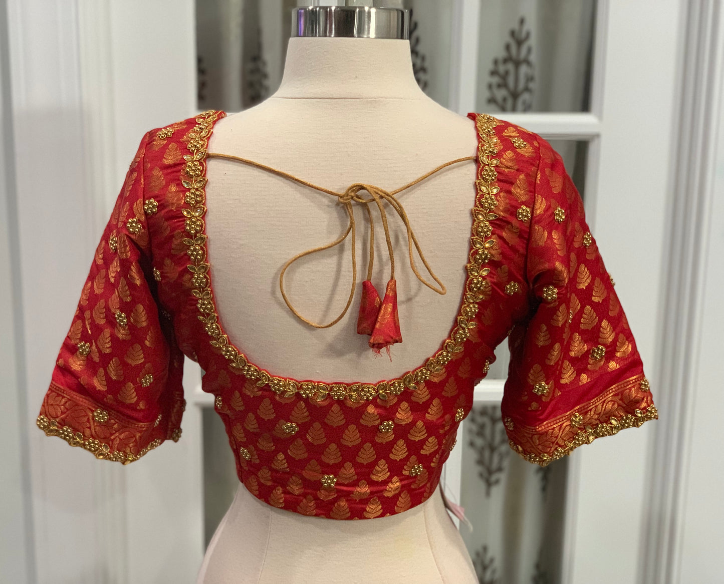 Maggam/Aari work bright red color Stitched Blouse