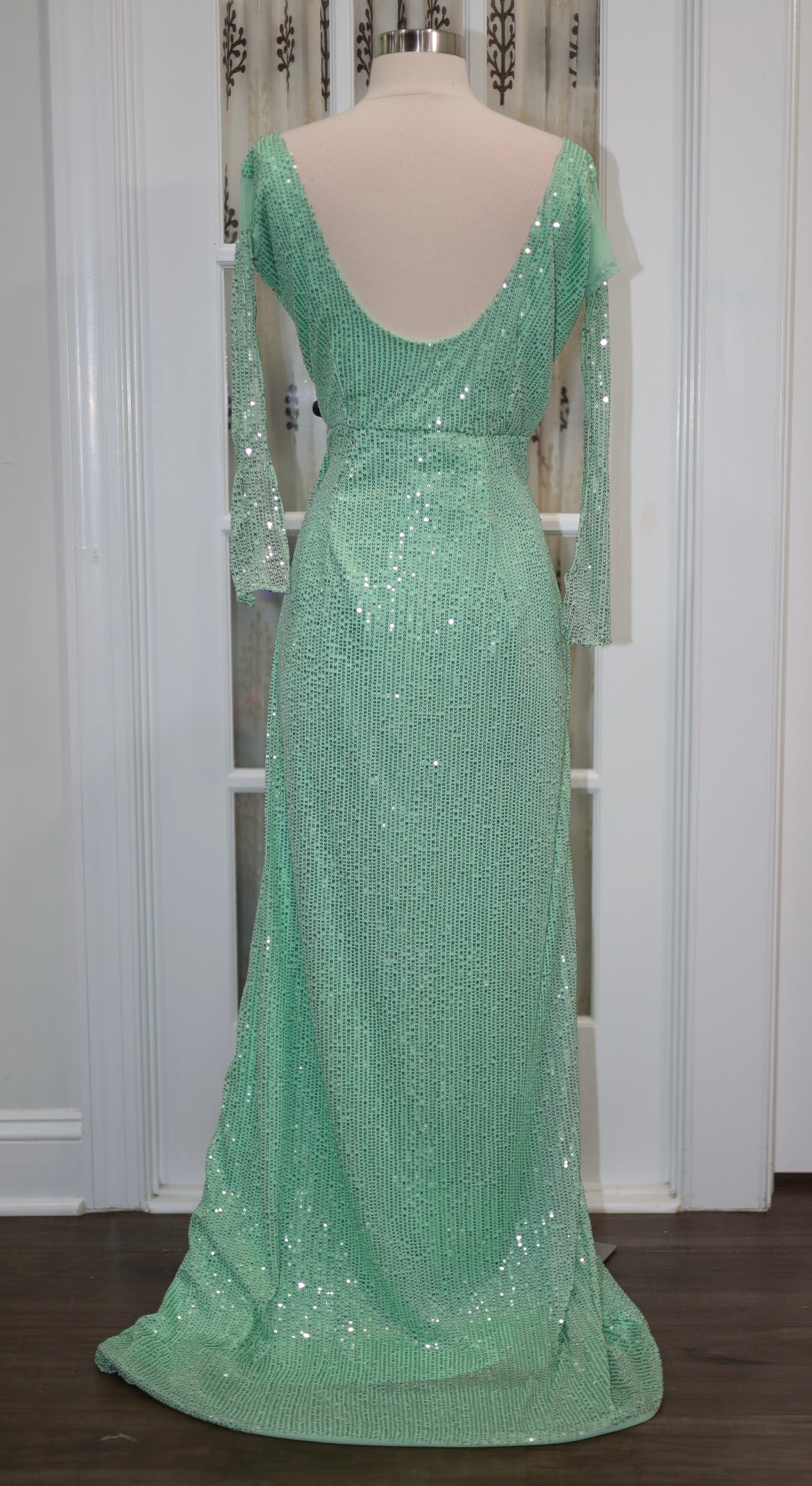Evening Gown with fancy sleeves Mint color