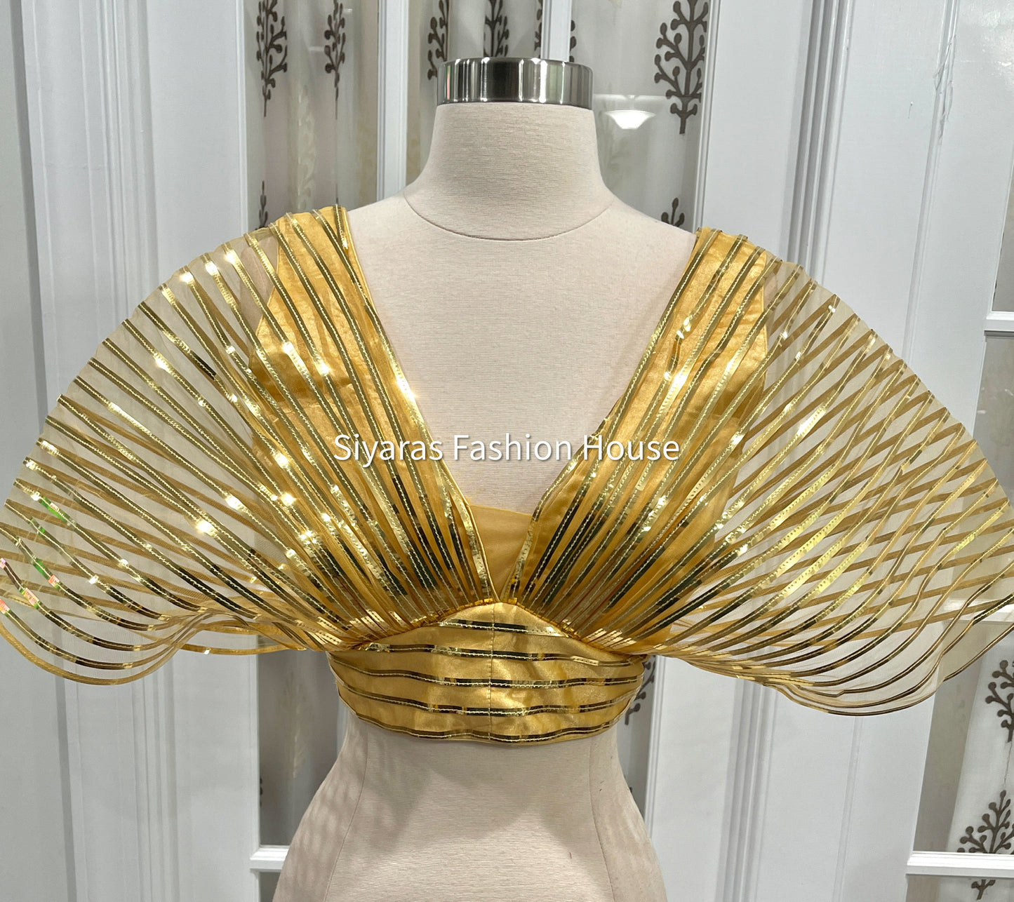 Super chic and trendy Metallic Ballon type Blouse with matching Gold Sequin Skirt