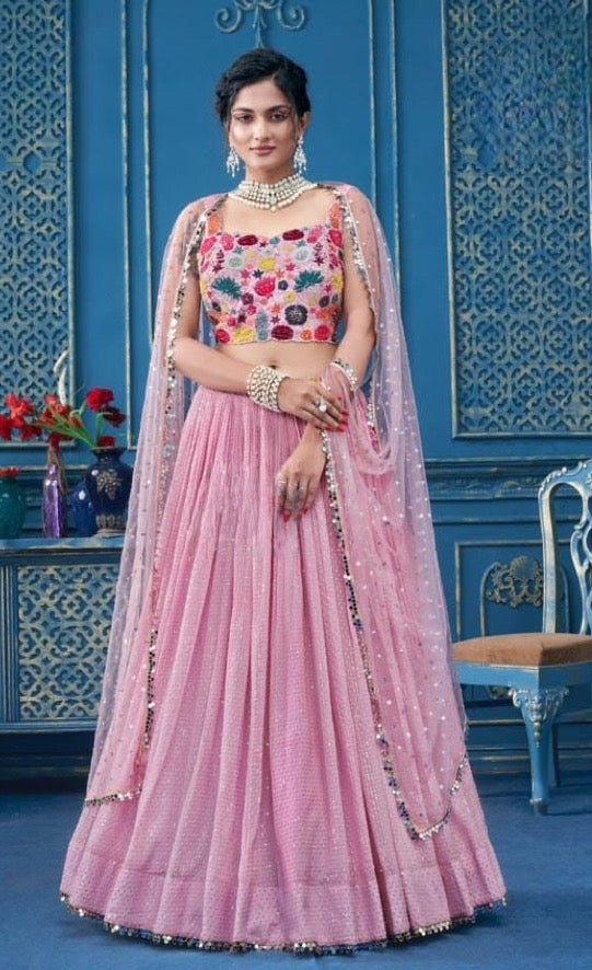 Floral Embroidery Work Lehenga Set with Dupatta