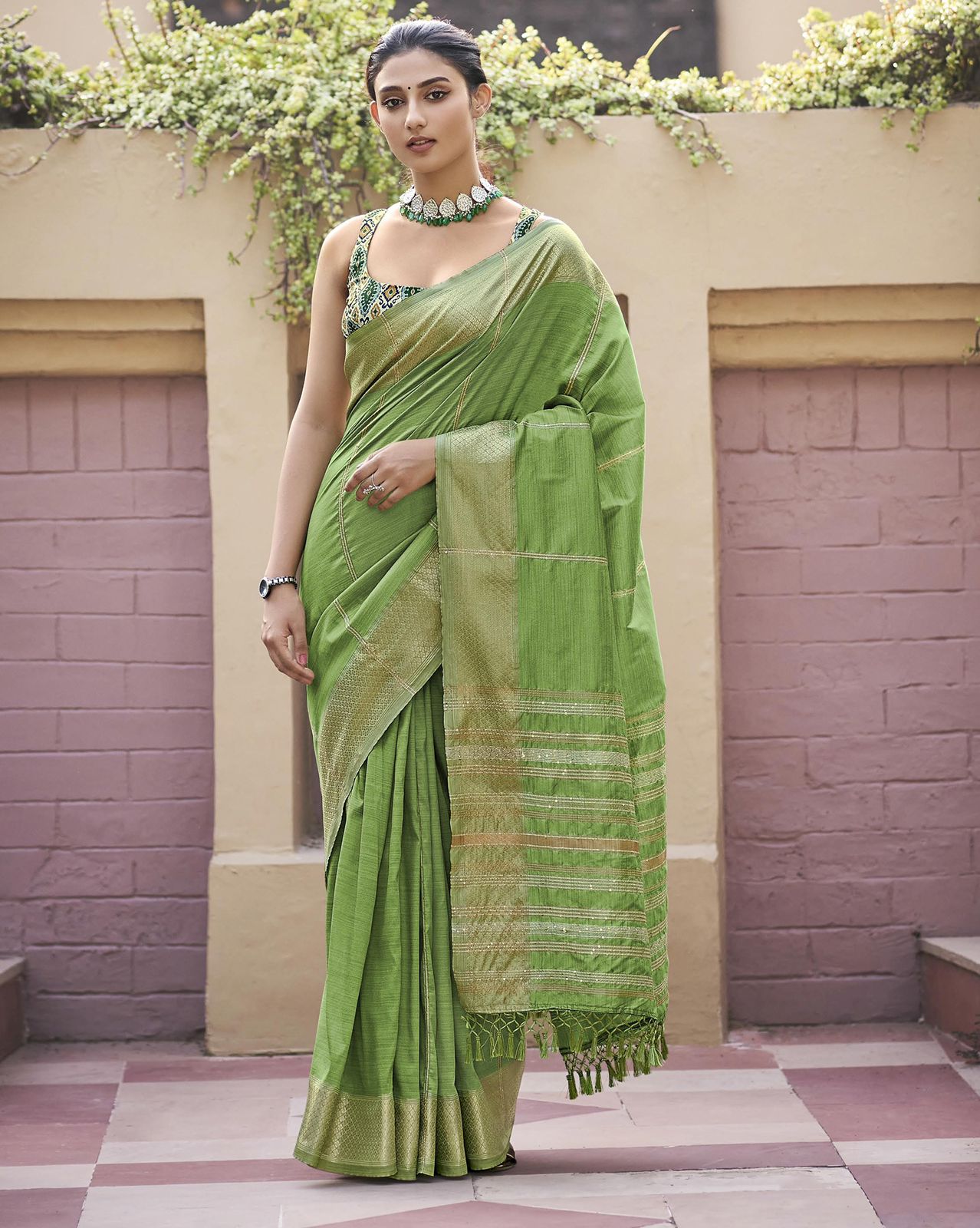 Silk saree with attractive pattern stitched blouse s