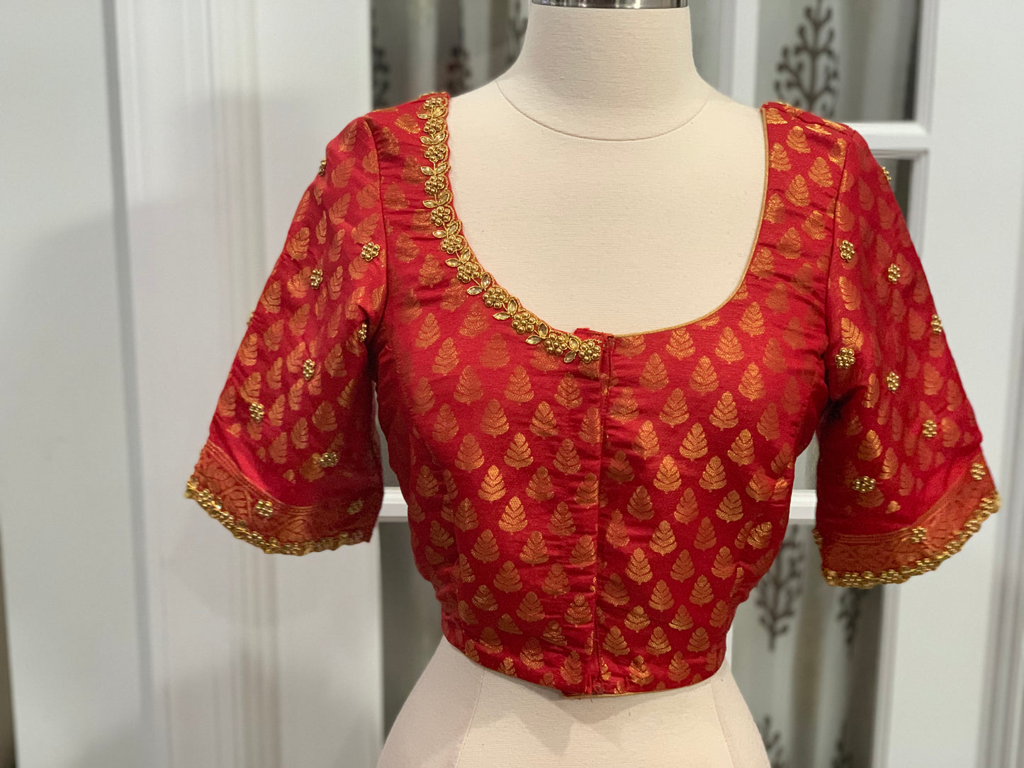 Maggam/Aari work bright red color Stitched Blouse