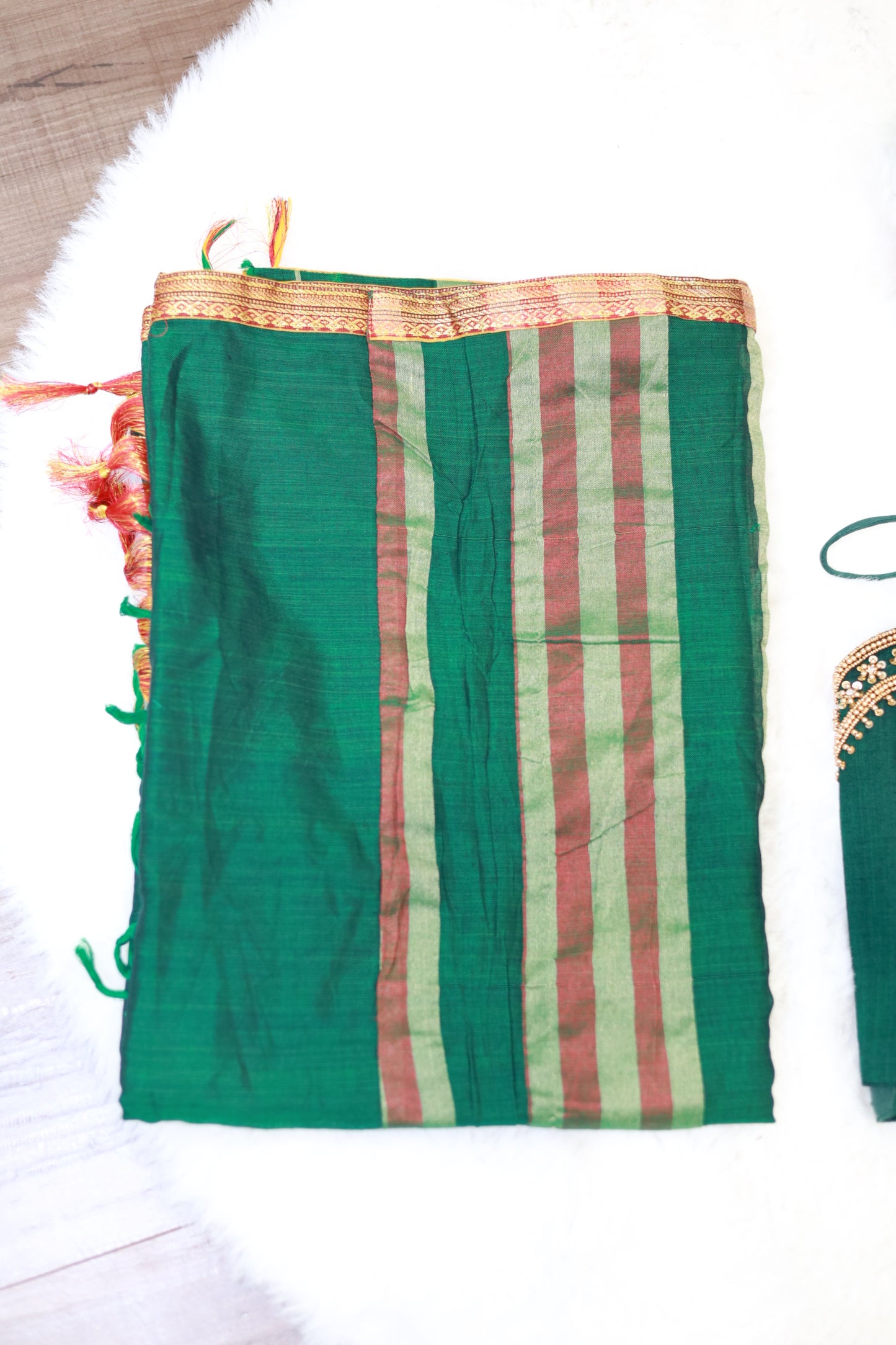 Pure Narayanpet cotton half saree with Maggam work blouse stitched set