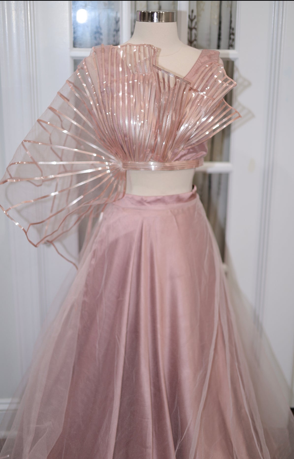 Metallic Rose Gold Flowy Top with Skirt