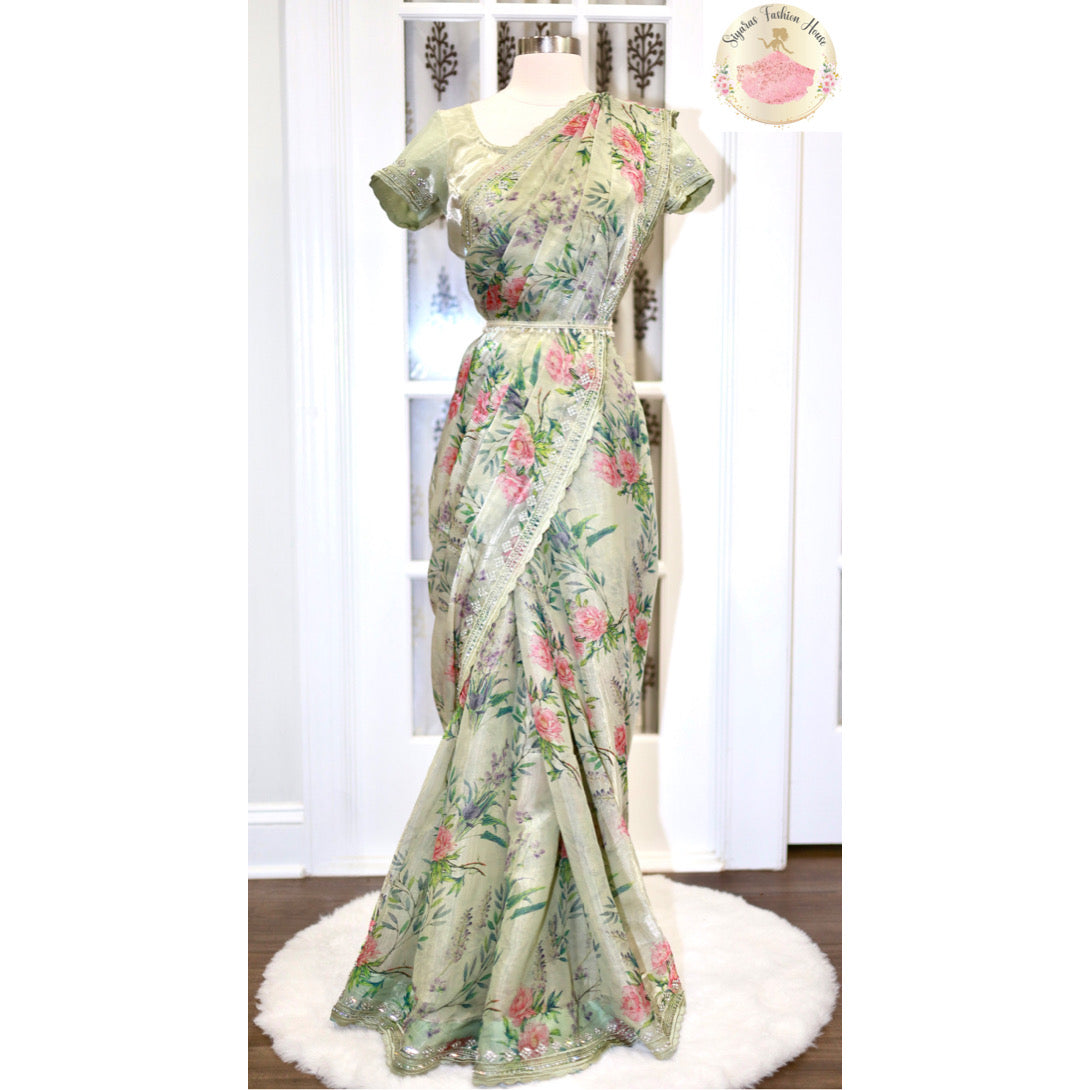 Pure Organza Jimmy choo Saree with stitched Blouse Ready to ship