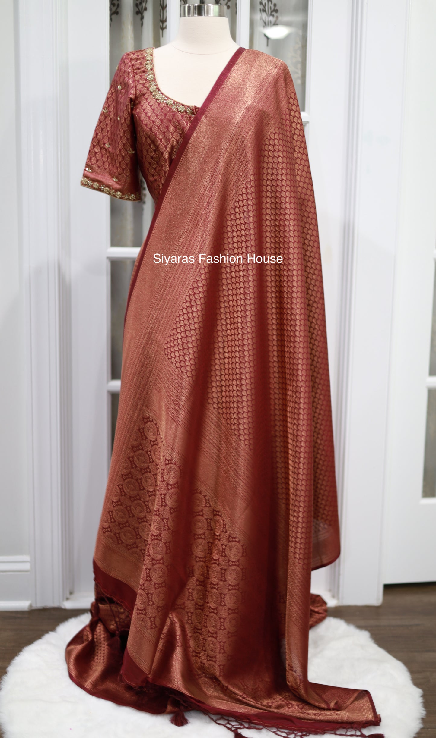 Soft and Breezy kubera pattu Saree with Maggam Work Stitched Blouse