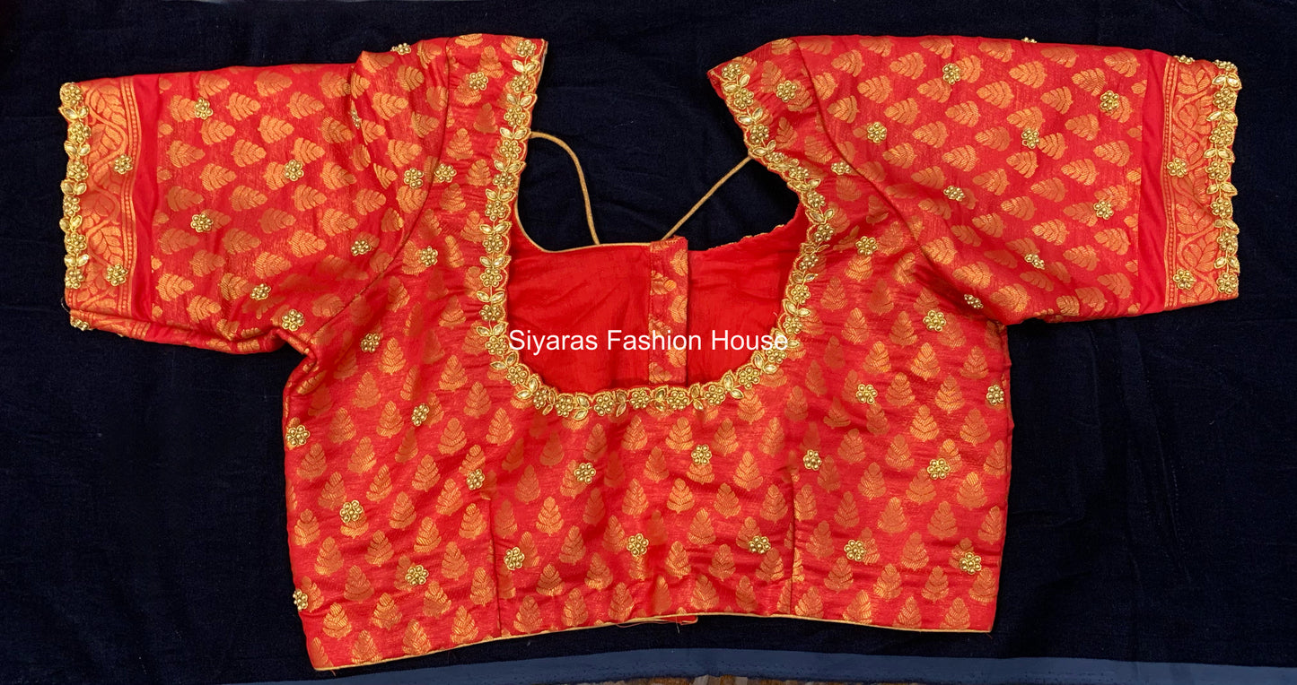 Maggam/Aari work bright red color Stitched Blouse