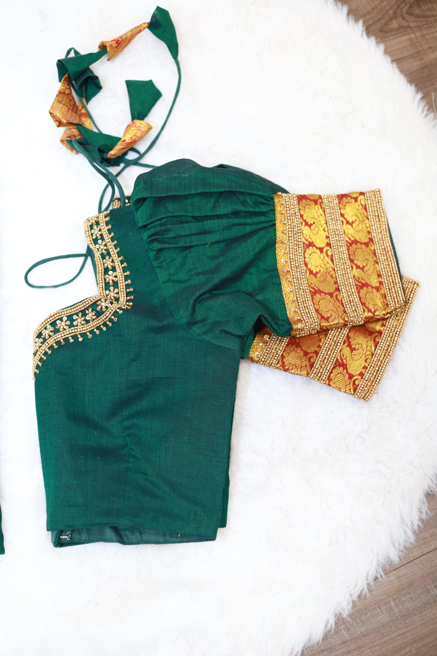 Pure Narayanpet cotton half saree with Maggam work blouse stitched set