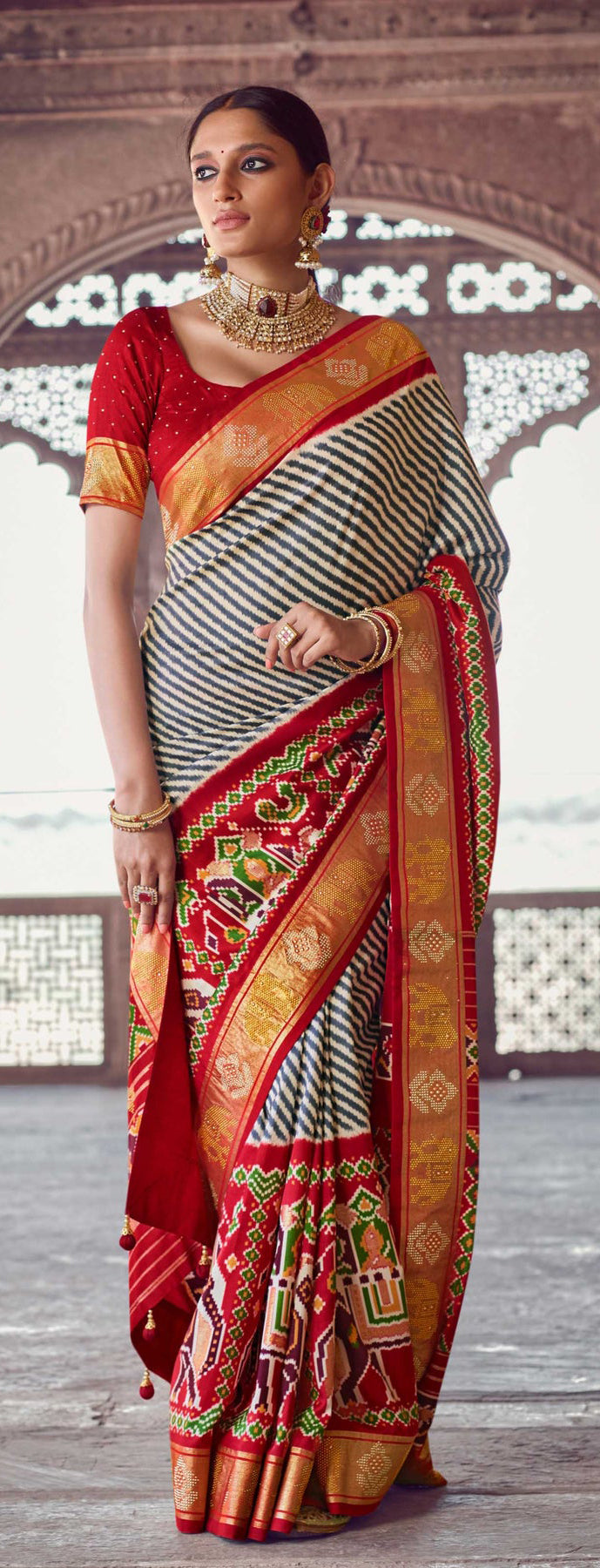 Designer Soft Silk Patola Saree with Stitched Blouse | Trendy Saree| Wedding Saree | Bollywood Saree